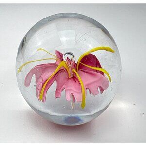 Dynasty Gallery Pink Flower Heirloom Art Glass Paperweight 3-Inch Collectible Sp